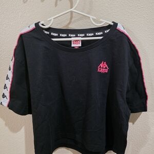 Kappa Black Short Sleeve Tee with Pink Logo and White Shoulder Tape